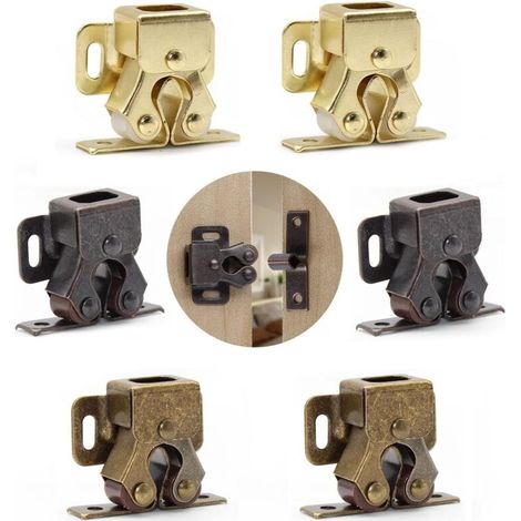 Set di 6 serrature a rullo doppie, serrature per armadi, serrature a rullo, 3 colori (oro, nero, bronzo).-Crezuo