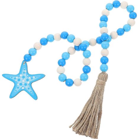Guirlande de perles en bois style hawaïen en forme d'étoile de mer, avec pompons en bois. (1/5)