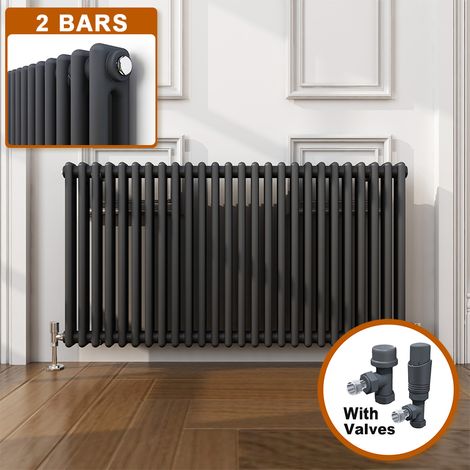 ELEGANT 600 x 1190 mm Anthracite Modern Cast Iron Style Radiator Traditional Rads Compatible With All Heating Systems + Anthracite Thermostatic Radiator Valves (1/5)