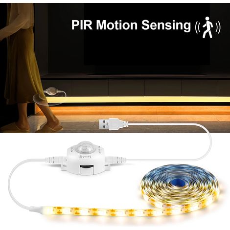 (Lumière chaude, 1 m) Bande lumineuse LED flexible sans fil avec détecteur de présence PIR 5 V USB, idéale pour les escaliers et les armoires. (1/5)