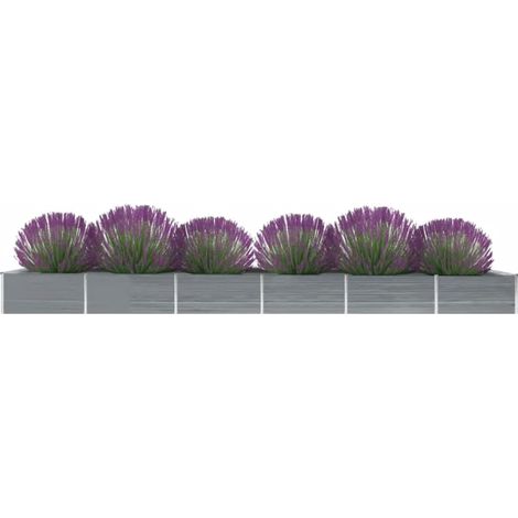 Jardinière de jardin - Balconnière à fleurs Lit surélevé de jardin Acier galvanisé 600x80x45 cm Gris BV104302 - BonneVie (1/5)