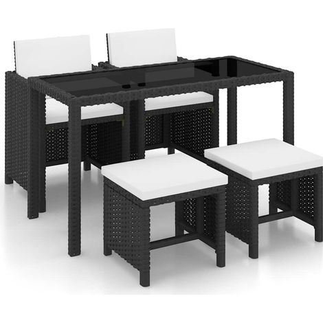 Salon de jardin encastrable 5 pcs Ensemble Table et Chaise de Jardin - et coussin Résine tressée Noir BV997290 - BonneVie (1/5)