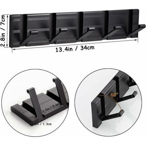 Porte Manteau Mural Pliant, Noir Patere Murale Intensif avec 5 Crochets, Patere Porte Manteau Modernes en Métal pour Salle de Bain, Chambre, Entrée