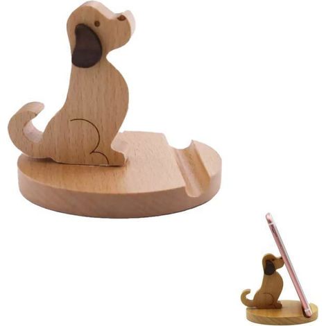 Support Téléphone Chien - 1 Pièce, Bois - Tablette Smartphone Holder - Déco Créative HBCL (1/4)