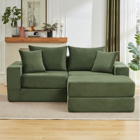 Modulares Sofa, flexibel kombinierbar, als Gästebett nutzbar, Cord, Grün (1/5)