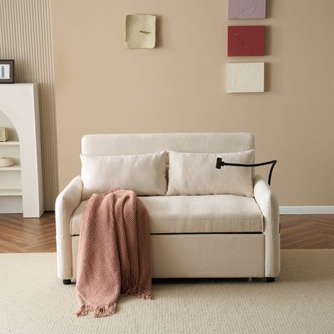 Canapé-lit escamotable 2 places moderne - Fonction couchage intégrée avec dossier réglable - Support smartphone et port USB - Idéal salon, chambre ou home cinéma - Design multifonctionnel et contempor (1/5)