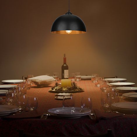 2x lampada a sospensione paralume lampada a sospensione LED retrò nero-oro montare cucina (1/5)