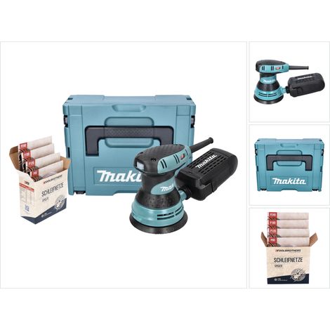 Makita BO 5031 J Exzenterschleifer Schleifmaschine 300 Watt 125 mm + Toolbrothers SPIDER Schleifset Netzschleifmittel + Makpac