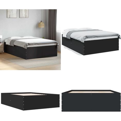 Bettgestell Schwarz 120x190 cm Holzwerkstoff - Bettes Gestell - Doppelbett - Holzrahmen - Schwarzes Bett - Modernes Bett - Home & Living (1/5)