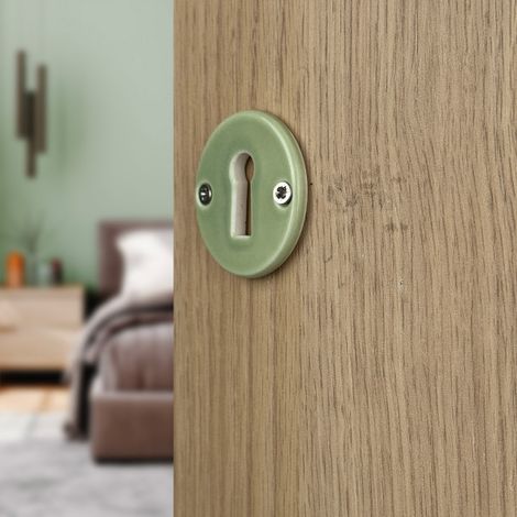 Ouvre&Déco – 2 rosaces de poignée de porte rondes LIZON entrée de clé, Porcelaine vert