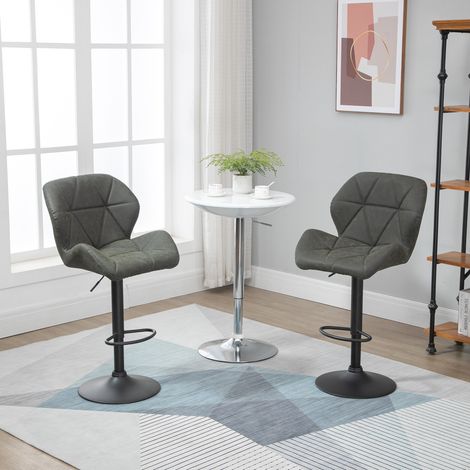 Ensemble de 2 tabourets de bar réglables - 51,5x57,5x93-114,5 cm - avec repose-pieds - base métallique et siège faux cuir - vert militaire