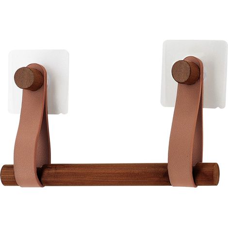 Dérouleur papier toilette WC en Bambou avec lanières Caramel mat en simili cuir - TENDANCE (1/4)