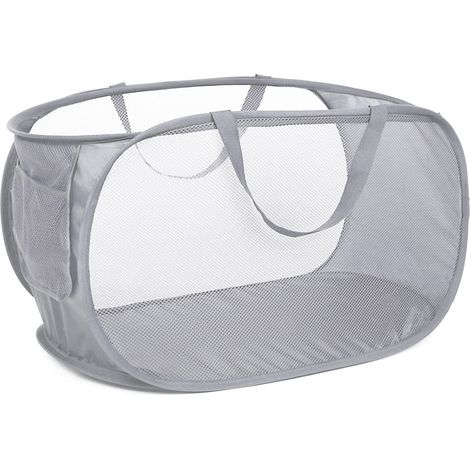 Panier à linge pliable et résistant, panier à linge en filet avec poches latérales, panier de rangement pliable pour vêtements