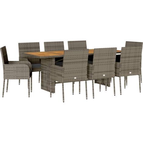 vidaXL Ensemble à manger de jardin 9 pcs coussins gris résine tressée (1/5)