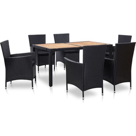 Salon de jardin 7 pcs,Mobilier de terrasse,Table et Chaise pour Relax avec coussins Résine tressée Noir -YZ151468 (1/5)
