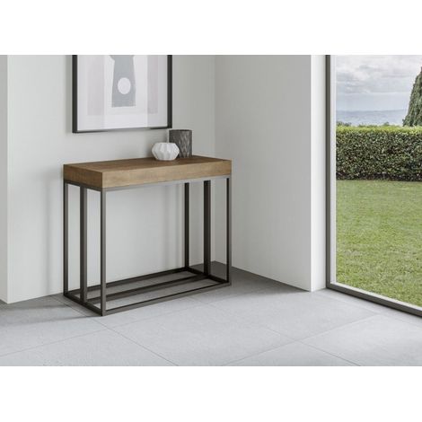 Console extensible bois foncé et pieds métal anthracite 14 personnes 40 à 300 cm Evitra (1/5)