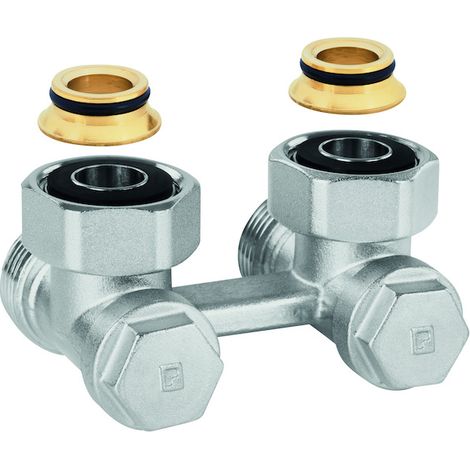 Raccord en H Verafix-VK pour installation sur 2 tubes, en métal, coudé DN20 G3/4