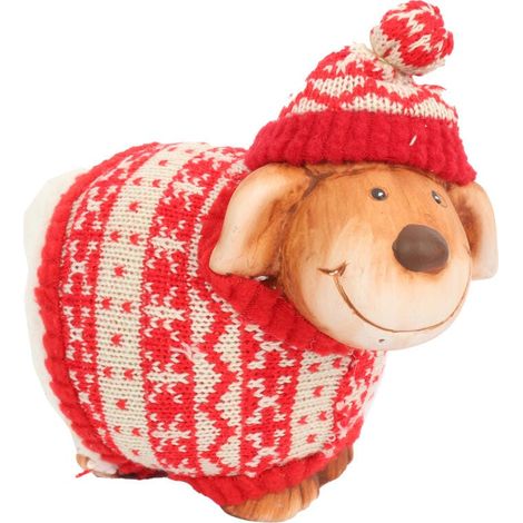 Figura de oveja de cerámica con jersey escandinavo, 15 cm - Decoración navideña (1/2)