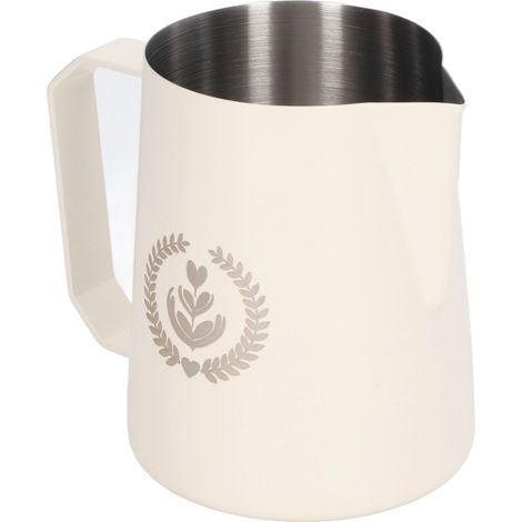 Pichet à lait en acier inoxydable, 450 ml, blanc, pour mousser le lait et mélanger les boissons à base de café. (1/5)