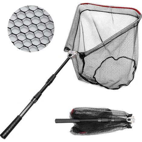 130cm Épuisette Pêche Pliable, Filet de Pêche en Nylon Recouvert de Caoutchouc avec Poignée Télescopique, pour Kayak Carpe Salmon Crevette Truite Etang Bassin Poisson (1/5)