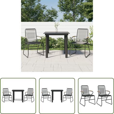 Chaise de jardin - Ensemble à manger de jardin 3 pcs noir rotin PVC (1/5)