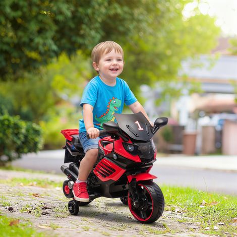 Moto électrique enfants 6 V, voiture électrique enfants avec roues d'entraînement, effets lumineux et sonores, rouge (1/5)