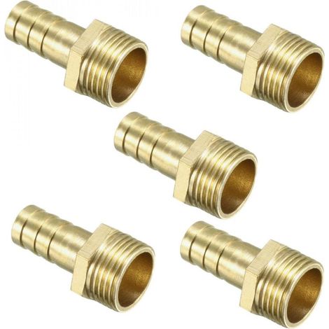 5pcs Brass Hose Barb Fitting 10mm Barbed x G3/8 Male Connector Adapter