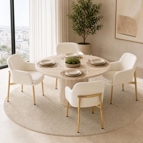 Pack de 4 sillas de comedor - 61 x 59 x 78.5 cm - reposabrazos, pies ajustables - estilo moderno - tela, metal - blanco (1/5)