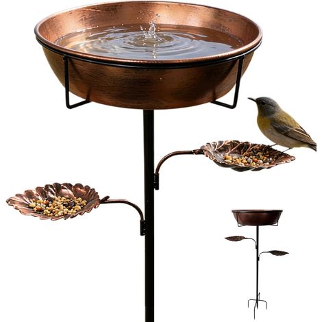 Bain D'oiseaux En Métal - 1 Unité - Bronze Et Noir - Bol Amovible Antirouille - Pour Jardin Et Terrasse - Hauteur 93 Cm (1/5)