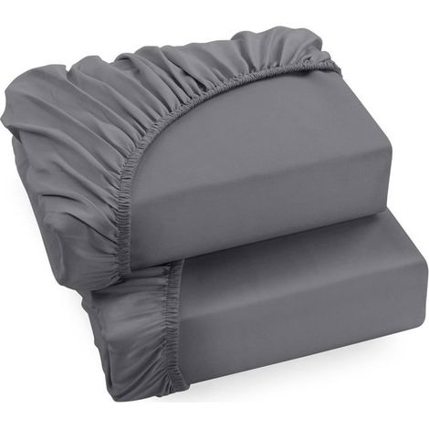 Drap housse en coton Lot de 2,pour matelas jusqu'à 30cm d'épaisseur,18020030（Gris） (1/5)