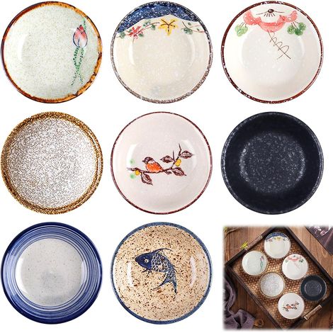 Set of 8 Ceramic Soy Sauce Dipping Bowls, Tapas Bowls, Ceramic Dip Bowls, Vintage Sushi Bowls, Diameter 10 cm, Spice Bowls (1/5)