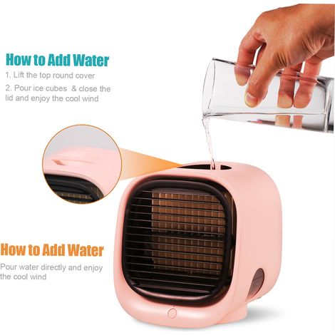 Ventilateur et Air Cooler USB avec Reservoir de 300mL  3 Vitesses  Blanc/Verte/Rose  ABS  Portable et Adaptable pour Bureau (1/4)