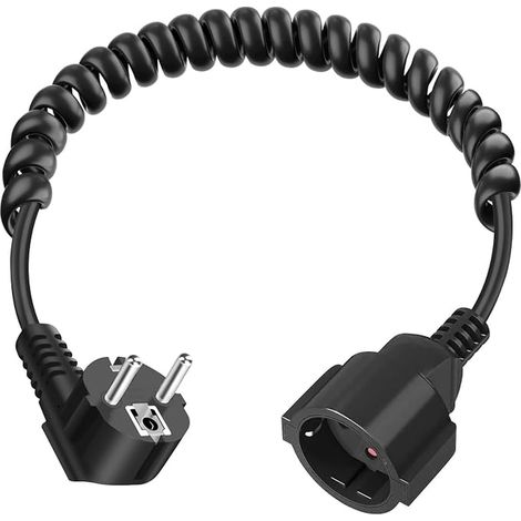 Extension Cable 3 x 1.0 mm², Spiral Extension Contact Protection, Coiled Protection Contact Cable, Extendible from 0.6 m to 2 m Max, Extension Cable (1/4)