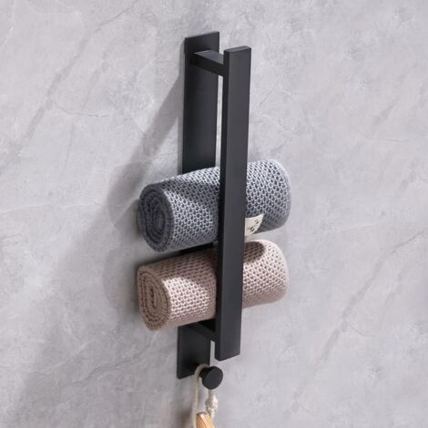 Porte-serviettes sans perçage - Porte-serviettes de salle de bain auto-adhésif en acier inoxydable - Noir - 40 cm (noir) (1/4)