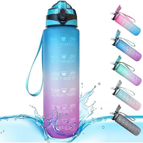 Gourde de sport 1 litre avec graduations et paille intégrée. Ouverture facile. Idéale pour le fitness et les activités de plein air. Style 2. (1/5)