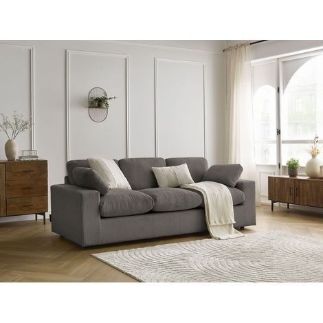BOBOCHIC - Canapé droit fixe compact BELAIR velours côtelé Taupe (1/5)