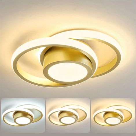 Plafonnier LED, 32W Luminaire Plafonnier LED Dimmable 3000K-6000K, Moderne Luminaire Plafonnier Noir pour Couloir Coucher Cuisine Salon, Doré (1/5)