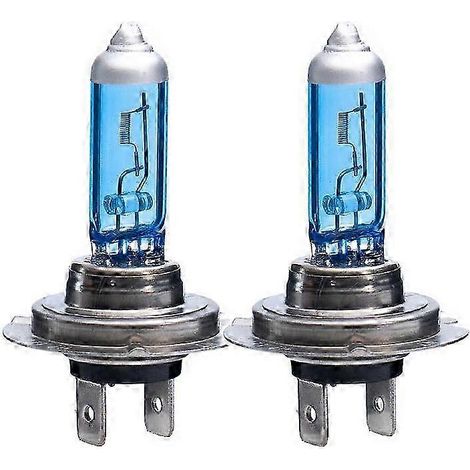 Lot de 2 ampoules halogènes H4 H7 H1 H3 55 W 5000 K pour phares de voiture, blanc brillant, 12 V, verre bleu xénon, références 9005, 9006 et HB4. (1/5)