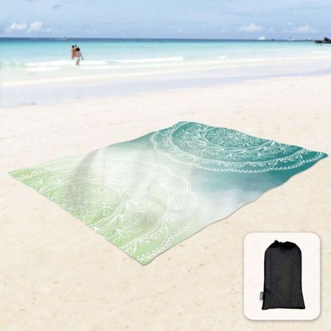 Couverture De Plage - Tapis Anti-sable 130x150 cm - Avec Poches D'angle Et Sac En Filet - 1 Pièce