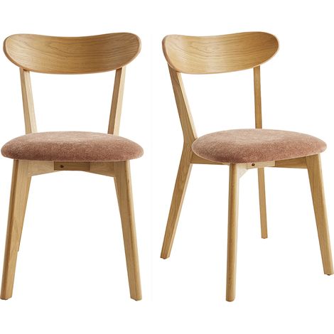 Sedie vintage in legno chiaro rovere e tessuto effetto velluto testurizzato (set di 2) DOVE