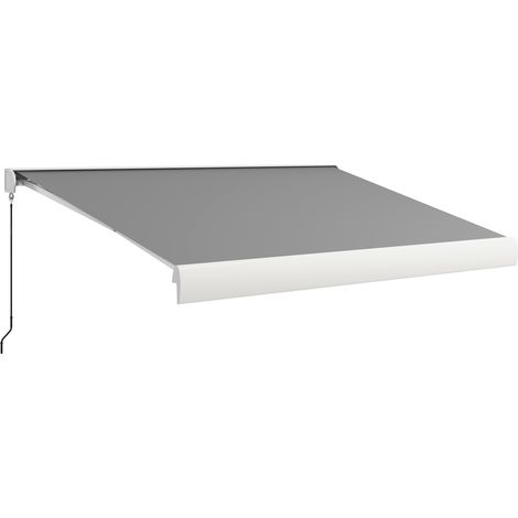 Store banne motorisé, store électrique, angle réglable de 14° à 30°, avec télécommande et manivelle, 4 x 3 m, gris clair