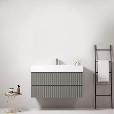 Mobile bagno sospeso cannettato 100 cm Grigio Londra Lavabo in Resina Senza Specchio - Fiji Paint (1/3)