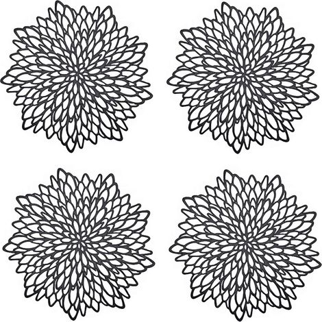 4-teiliges schwarzes Platzset, runde, hohle Platzsets, runde Tischsets aus Kunststoff, zur Wärmeisolierung von Tellern und als Tischdekoration (Schwarz) (1/5)