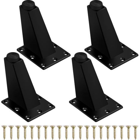 pieds de meuble robustes en métal, réglables, pour canapé ou commode, avec platine de fixation et vis, 80 mm, noir mat (1/5)