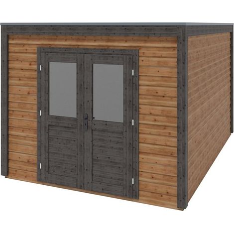 Abri de jardin en bois Sora 3.09x4.09m - 12.64m2 - Ep. 28mm - Traité (1/3)