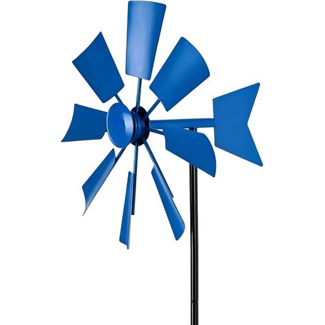Moulin à vent avec piquet de sol, moulin à vent extérieur pour jardin, décoration en métal pour cour, pelouse, terrasse, bleu (1/5)