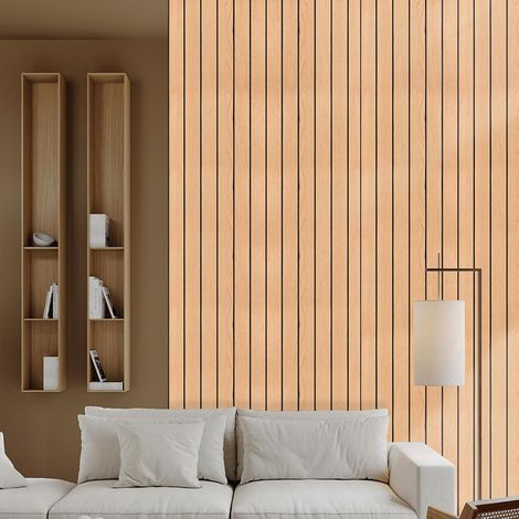 Lot de 12 panneaux muraux autocollants - 30 x 30 cm - Aspect lattes de bois - Autocollants pour carrelage de cuisine - Panneaux muraux en PVC - Carreaux muraux métro autocollants - Pour crédence de (1/5)