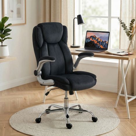 Silla de escritorio Ergonómica con Respaldo Alto Reposabrazos Abatibles Asiento con Muelles Altura Ajustable Negro (1/5)