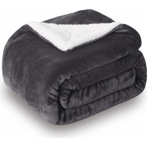 Couverture polaire sherpa, double face, taille lit king size, 70 x100 cm, gris foncé (1/5)