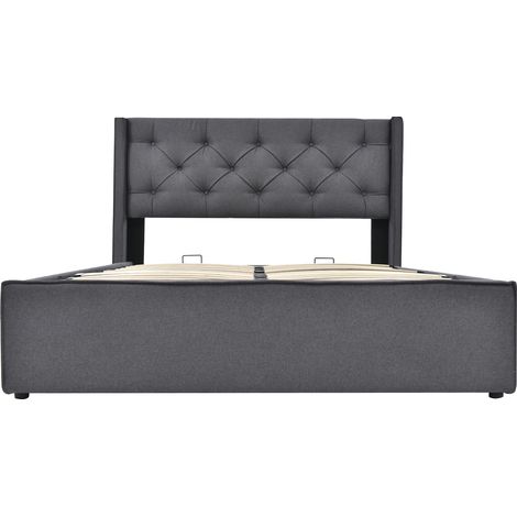 Cama individual gris de 160 x 200 cm, con canapé y somier metálico, para adolescentes y adultos (sin colchón). (1/5)